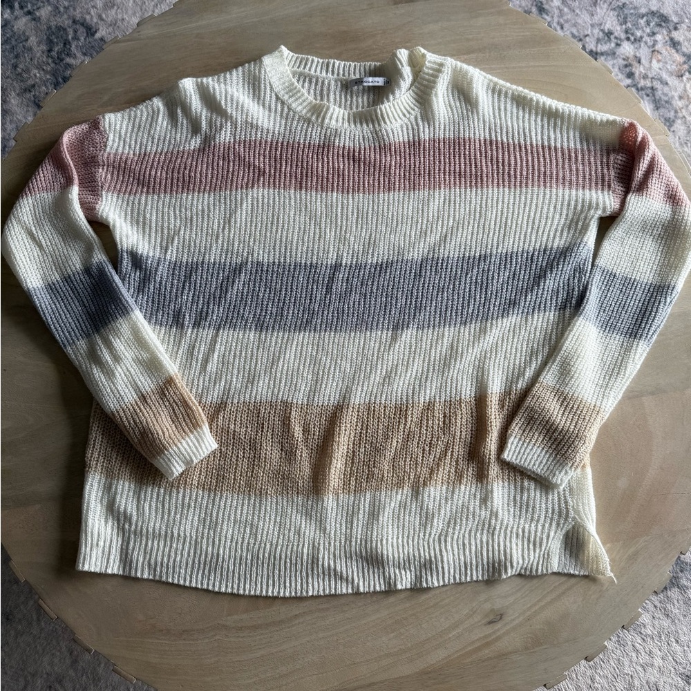 Staccato Cream Striped Knit Sweater Size Medium